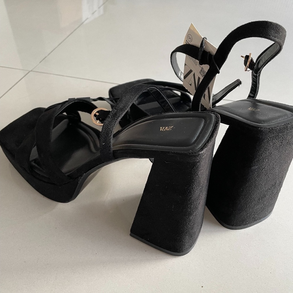 Black suede Zara platforms- very Prada